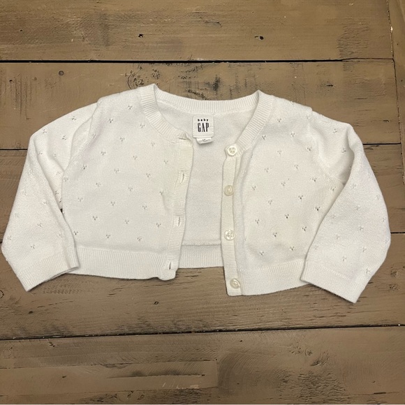 6M Gap white eyelet ruffle dress with cropped sweater - Picture 4 of 7